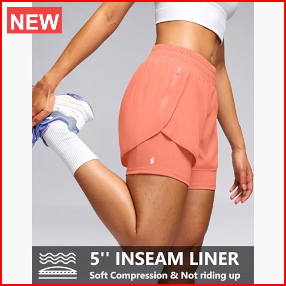 Polyester Athletic Running Shorts With Liner Zipp… - image 3